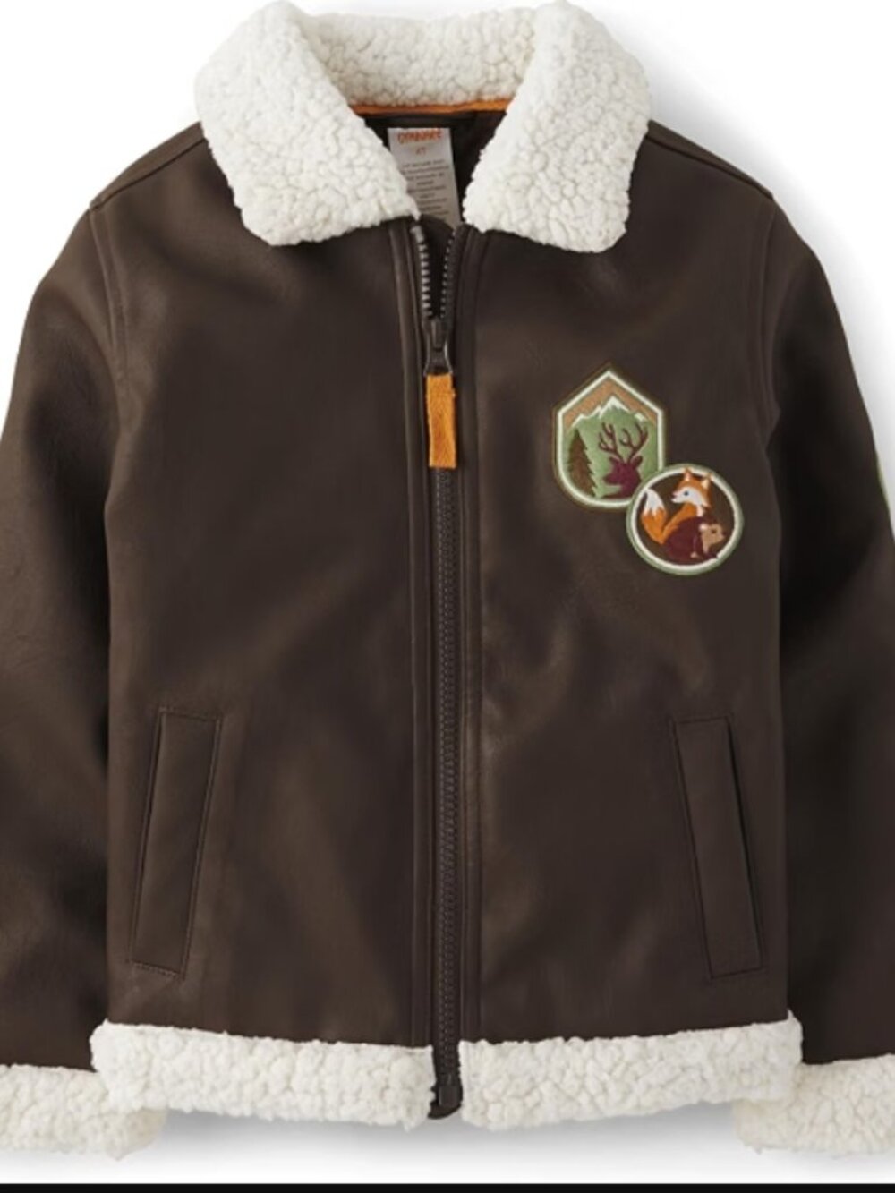Gymboree Boys Embroidered Faux Leather Jacket with sherpa collar Size 6